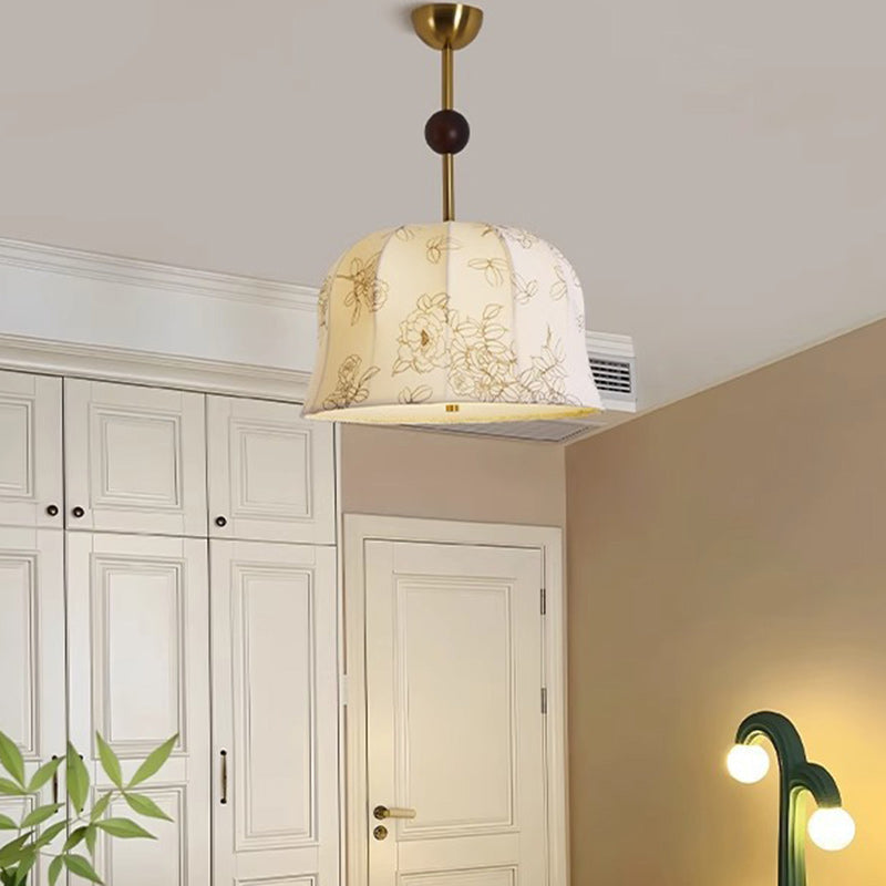 Modern Mid-Century Pumpkin-shaped Dome Iron Ash Wood Fabric 1-Light Pendant Light For Bedroom