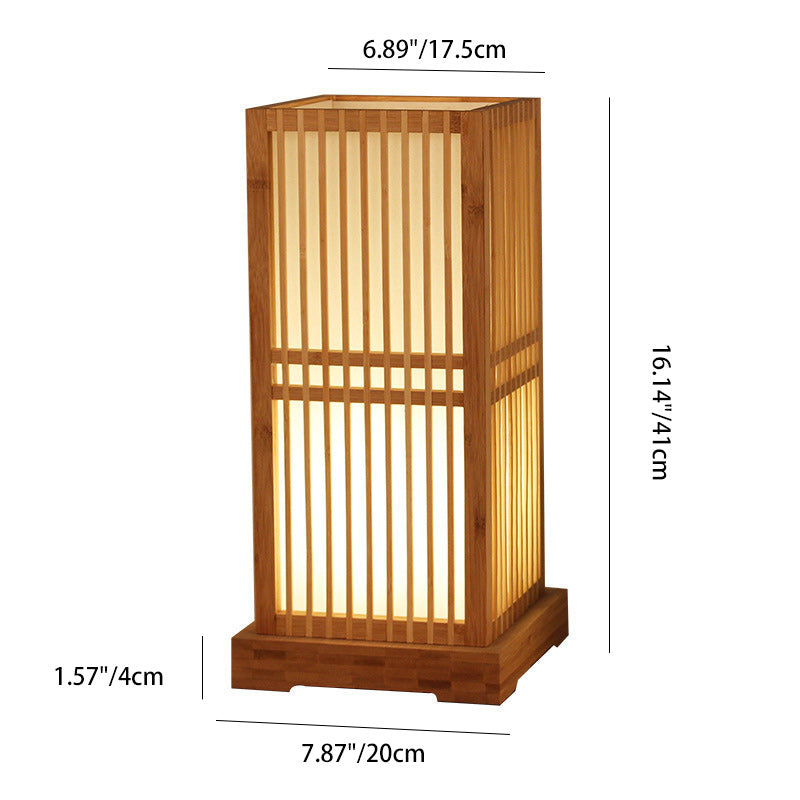 Traditional Japanese Tatami Box-shaped Bamboo 1-Light Table Lamp For Bedroom