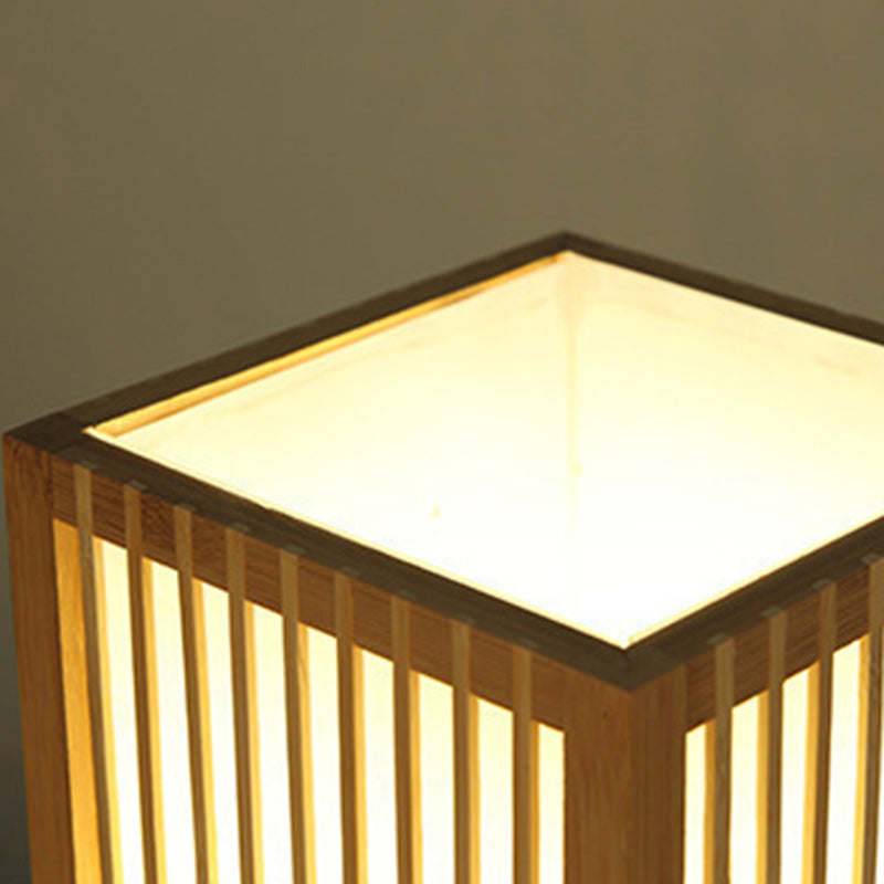 Traditional Japanese Tatami Box-shaped Bamboo 1-Light Table Lamp For Bedroom