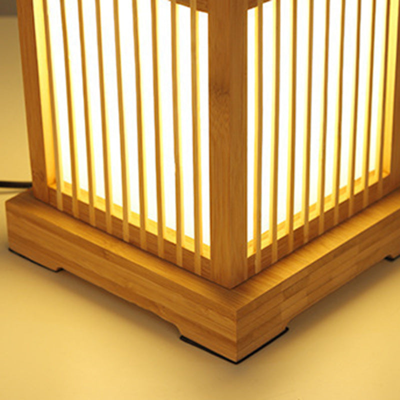 Traditional Japanese Tatami Box-shaped Bamboo 1-Light Table Lamp For Bedroom