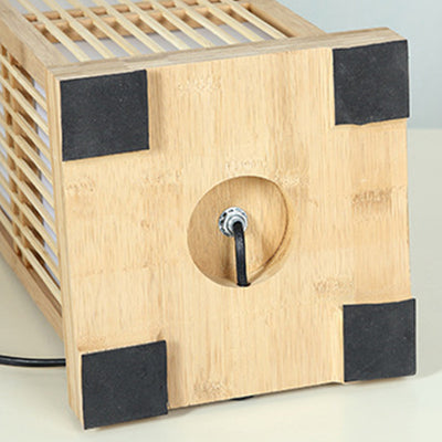 Traditional Japanese Tatami Box-shaped Bamboo 1-Light Table Lamp For Bedroom