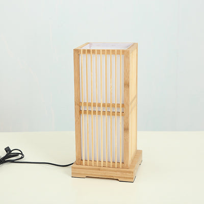 Traditional Japanese Tatami Box-shaped Bamboo 1-Light Table Lamp For Bedroom