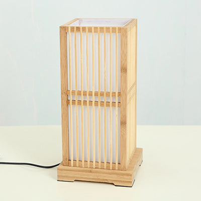 Traditional Japanese Tatami Box-shaped Bamboo 1-Light Table Lamp For Bedroom