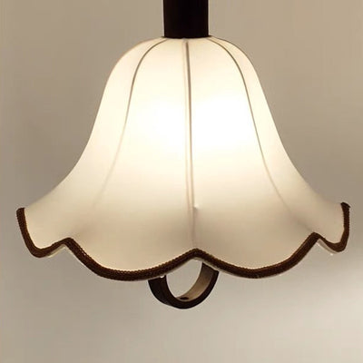 Traditional French Rustic Flower-shaped Solid Wood Fabric 1-Light Pendant Light For Bedroom