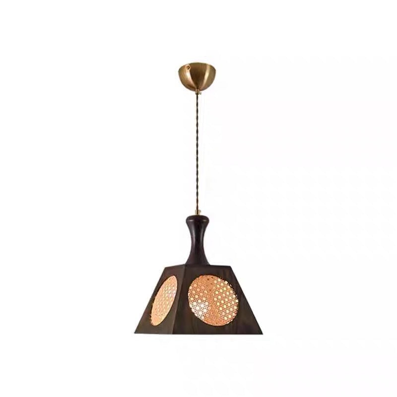 Suspension luminaire moderne en bois de frêne trapézoïdal Wabi-Sabi du milieu du siècle avec alliage PC à 1 lumière pour salon 