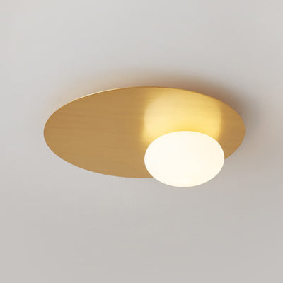 Modern Minimalist Art Deco Round Iron Glass 1-Light Flush Mount Ceiling Light For Bedroom