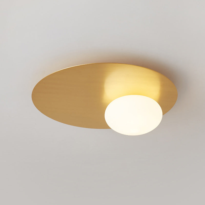 Modern Minimalist Art Deco Round Iron Glass 1-Light Flush Mount Ceiling Light For Bedroom