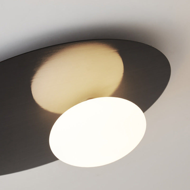 Modern Minimalist Art Deco Round Iron Glass 1-Light Flush Mount Ceiling Light For Bedroom
