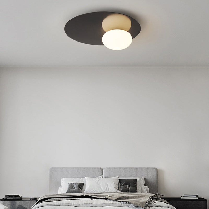 Modern Minimalist Art Deco Round Iron Glass 1-Light Flush Mount Ceiling Light For Bedroom