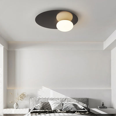 Modern Minimalist Art Deco Round Iron Glass 1-Light Flush Mount Ceiling Light For Bedroom