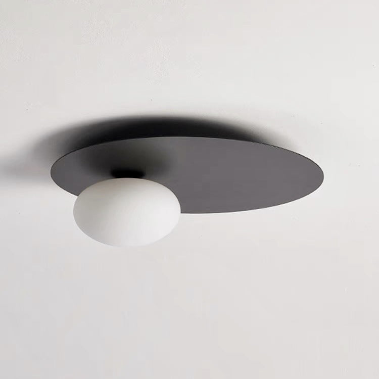 Modern Minimalist Art Deco Round Iron Glass 1-Light Flush Mount Ceiling Light For Bedroom