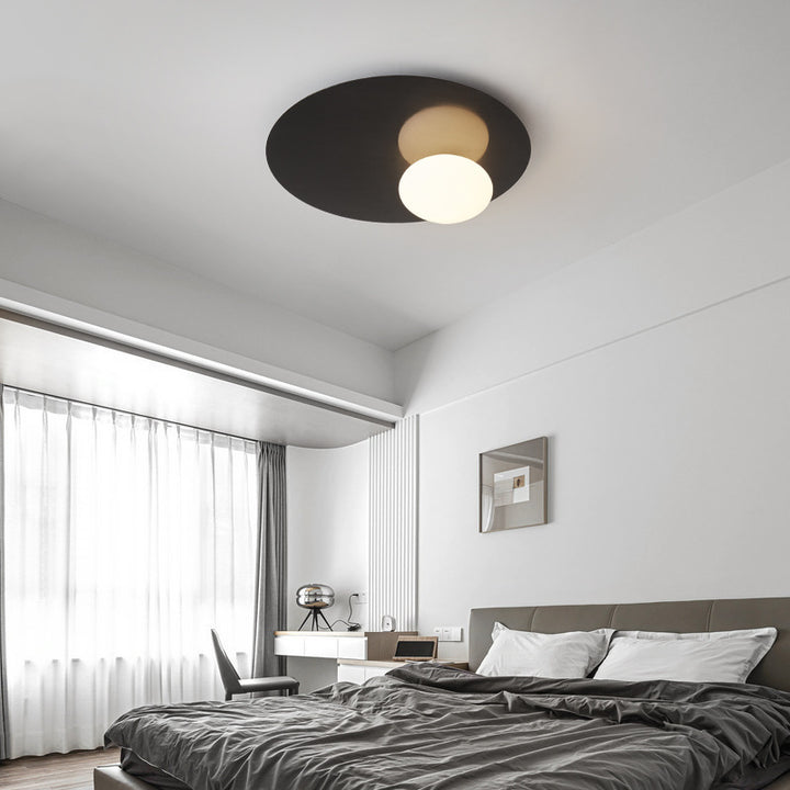 Modern Minimalist Art Deco Round Iron Glass 1-Light Flush Mount Ceiling Light For Bedroom