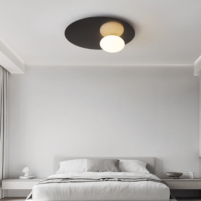 Modern Minimalist Art Deco Round Iron Glass 1-Light Flush Mount Ceiling Light For Bedroom
