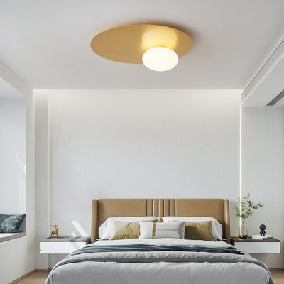 Modern Minimalist Art Deco Round Iron Glass 1-Light Flush Mount Ceiling Light For Bedroom