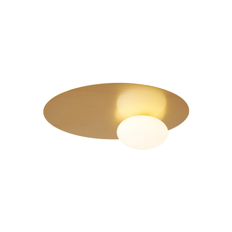 Modern Minimalist Art Deco Round Iron Glass 1-Light Flush Mount Ceiling Light For Bedroom