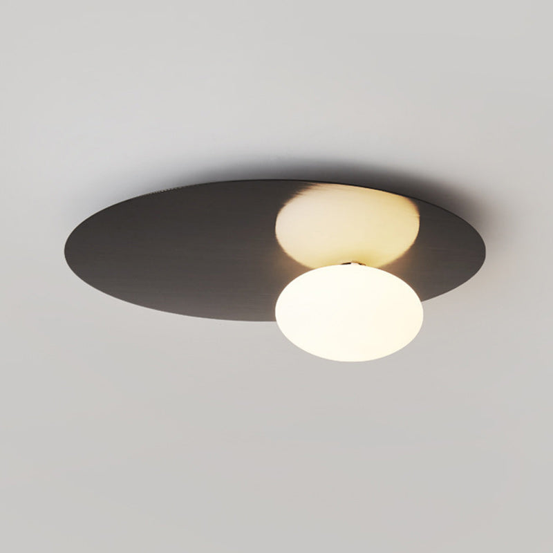 Modern Minimalist Art Deco Round Iron Glass 1-Light Flush Mount Ceiling Light For Bedroom