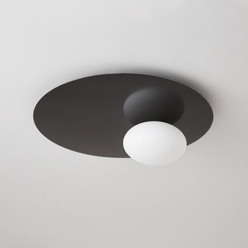 Modern Minimalist Art Deco Round Iron Glass 1-Light Flush Mount Ceiling Light For Bedroom