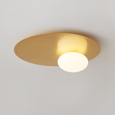 Modern Minimalist Art Deco Round Iron Glass 1-Light Flush Mount Ceiling Light For Bedroom