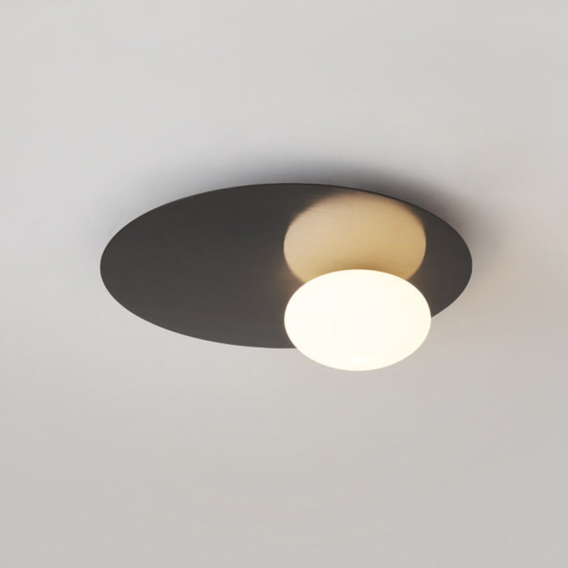 Modern Minimalist Art Deco Round Iron Glass 1-Light Flush Mount Ceiling Light For Bedroom