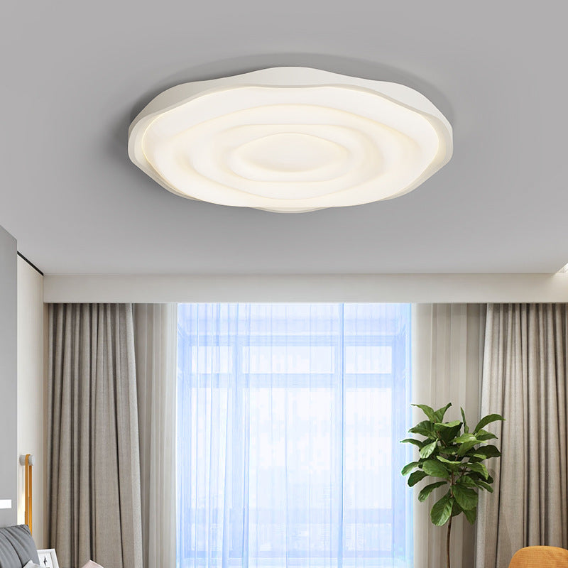 Modern Minimalist Cream-Toned Round Iron Acrylic Aluminum LED Flush Mount Ceiling Light For Bedroom
