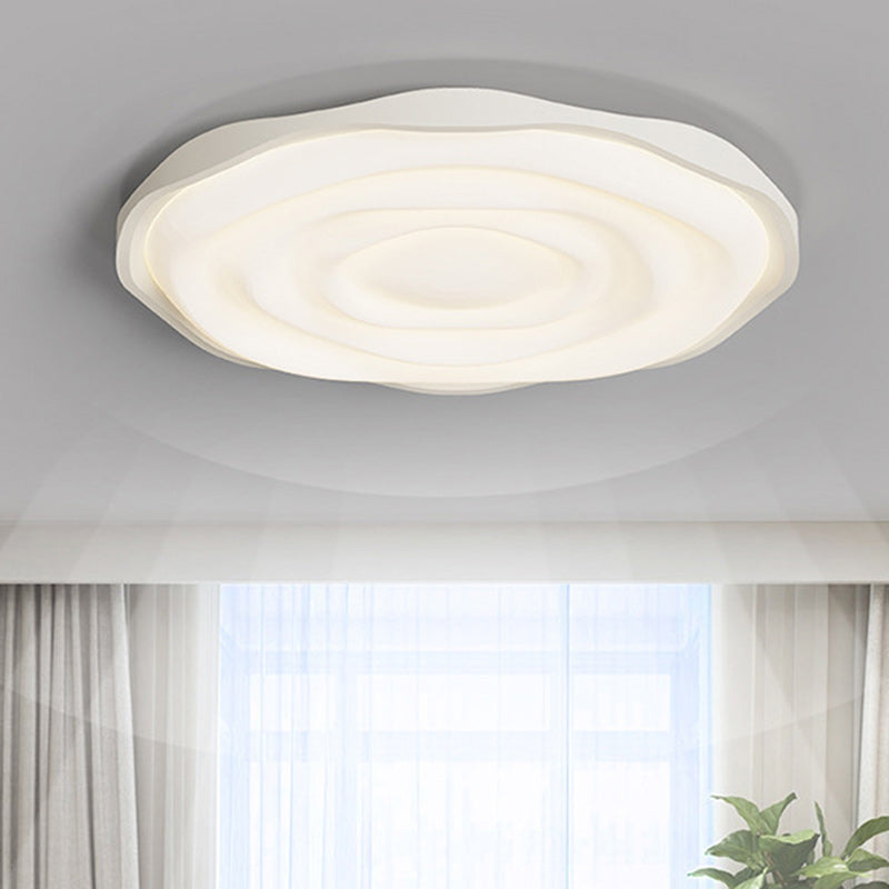 Modern Minimalist Cream-Toned Round Iron Acrylic Aluminum LED Flush Mount Ceiling Light For Bedroom