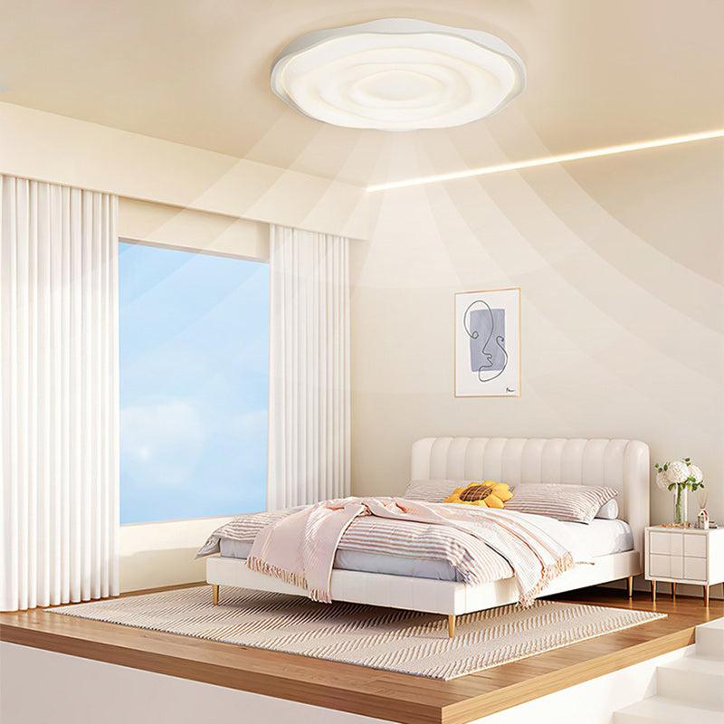 Modern Minimalist Cream-Toned Round Iron Acrylic Aluminum LED Flush Mount Ceiling Light For Bedroom