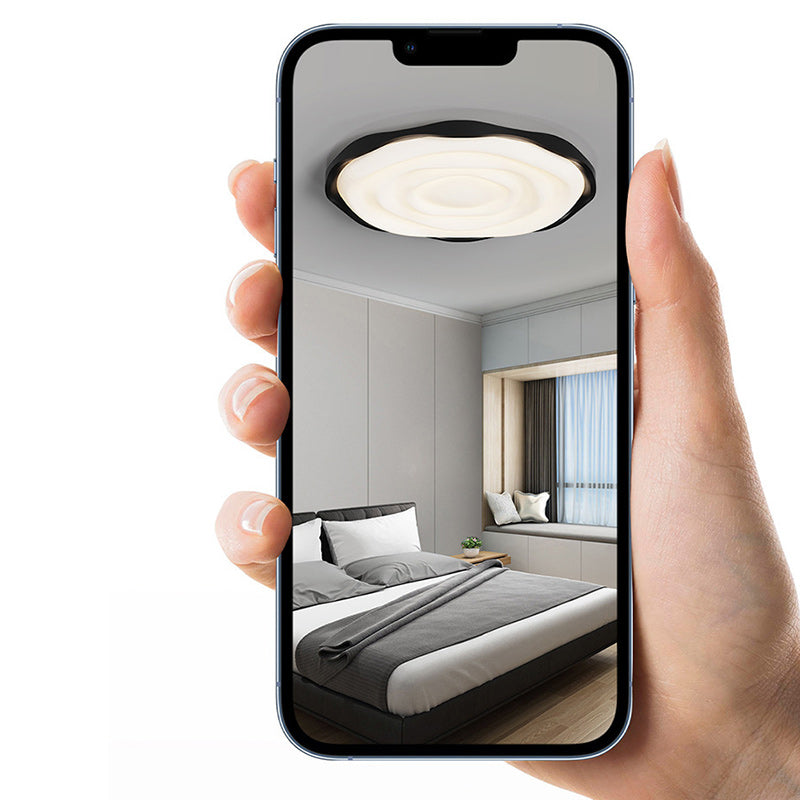 Modern Minimalist Cream-Toned Round Iron Acrylic Aluminum LED Flush Mount Ceiling Light For Bedroom