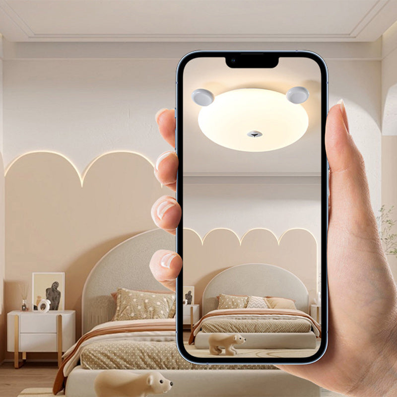 Modern Minimalist Cute Bear Iron Resin PE LED Flush Mount Ceiling Light For Bedroom Or Kids Room