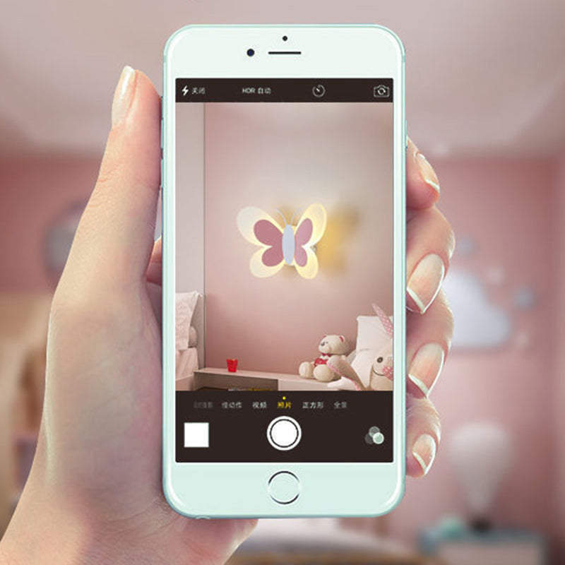 Modern Art Deco Cozy Butterfly Iron Acrylic LED Wall Sconce Lamp For Bedroom Or Kids Room