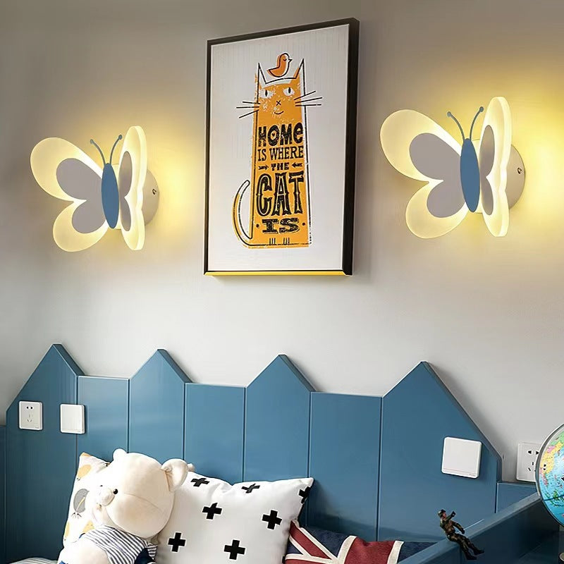 Modern Art Deco Cozy Butterfly Iron Acrylic LED Wall Sconce Lamp For Bedroom Or Kids Room
