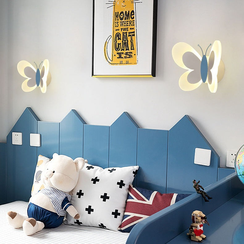 Modern Art Deco Cozy Butterfly Iron Acrylic LED Wall Sconce Lamp For Bedroom Or Kids Room