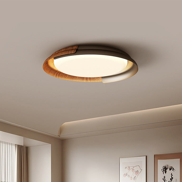 Modern Mid-Century Wabi-Sabi Round Iron Acrylic LED Flush Mount Ceiling Light For Bedroom
