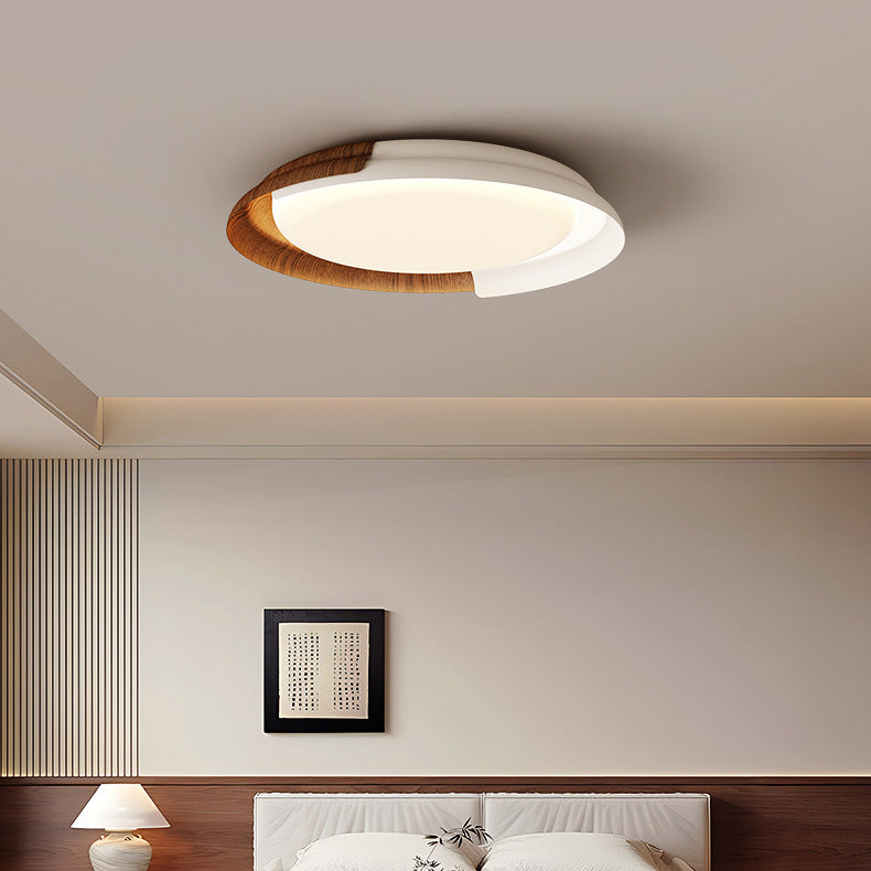 Modern Mid-Century Wabi-Sabi Round Iron Acrylic LED Flush Mount Ceiling Light For Bedroom