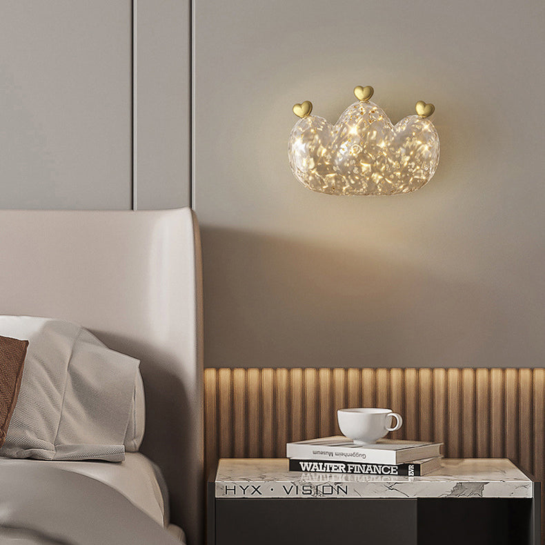 Modern Luxury Cozy Crown Love Copper Resin LED Wall Sconce Lamp For Bedroom