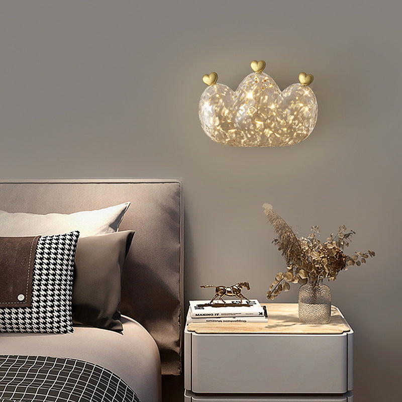 Modern Luxury Cozy Crown Love Copper Resin LED Wall Sconce Lamp For Bedroom