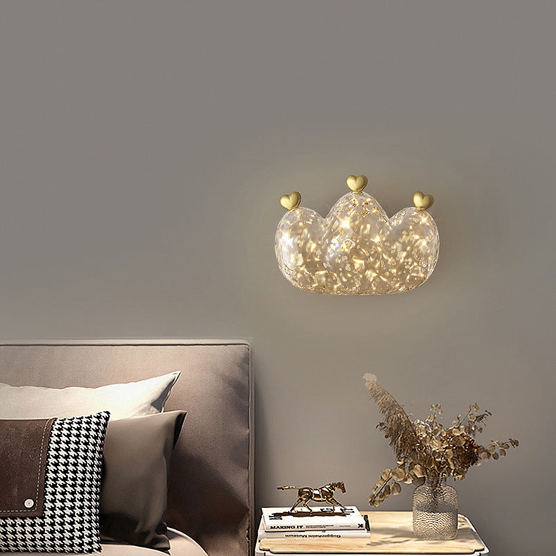 Modern Luxury Cozy Crown Love Copper Resin LED Wall Sconce Lamp For Bedroom