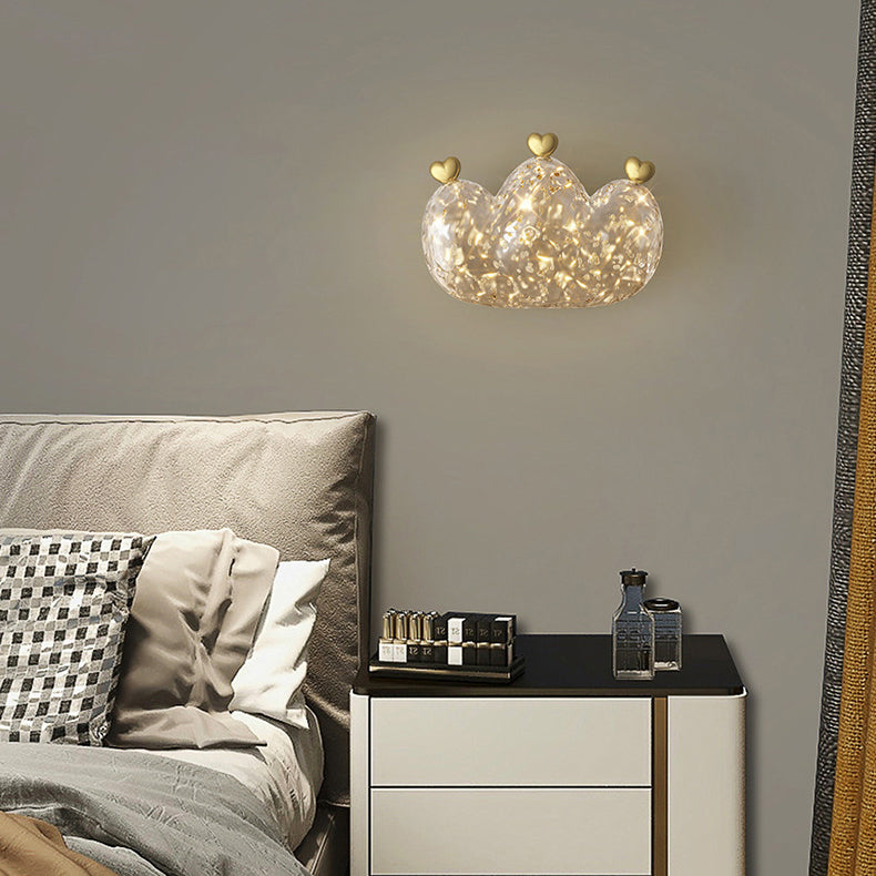 Modern Luxury Cozy Crown Love Copper Resin LED Wall Sconce Lamp For Bedroom