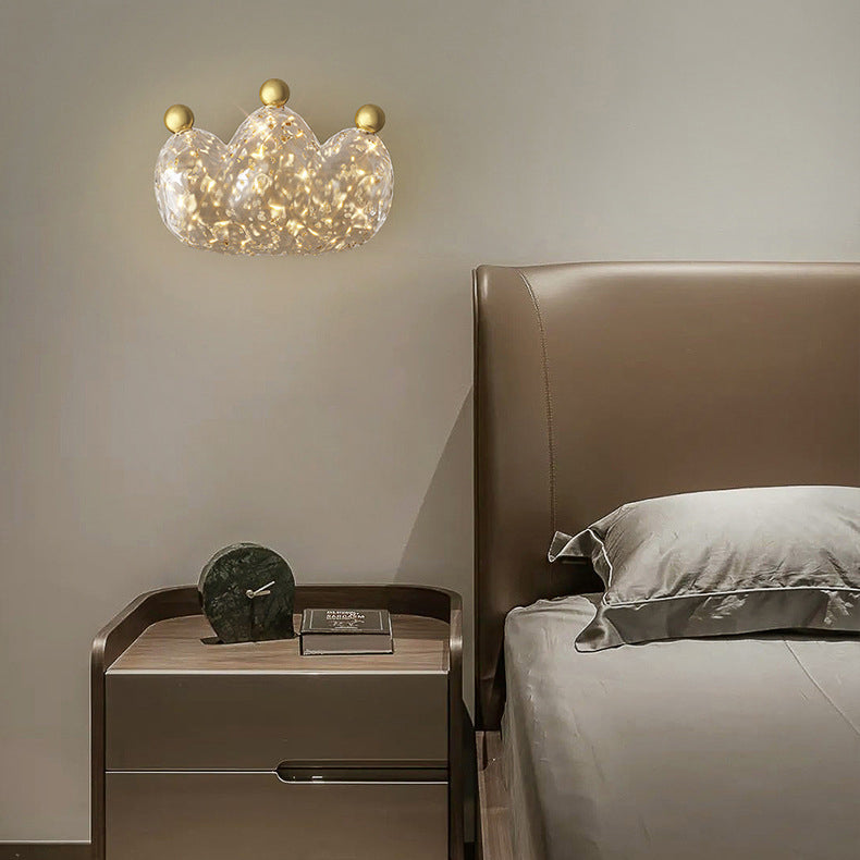 Modern Luxury Cozy Crown Love Copper Resin LED Wall Sconce Lamp For Bedroom