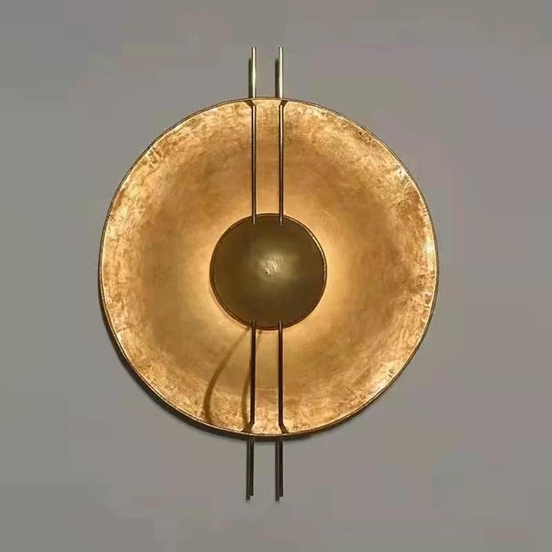 Applique murale LED ronde en fer doré à la feuille d&