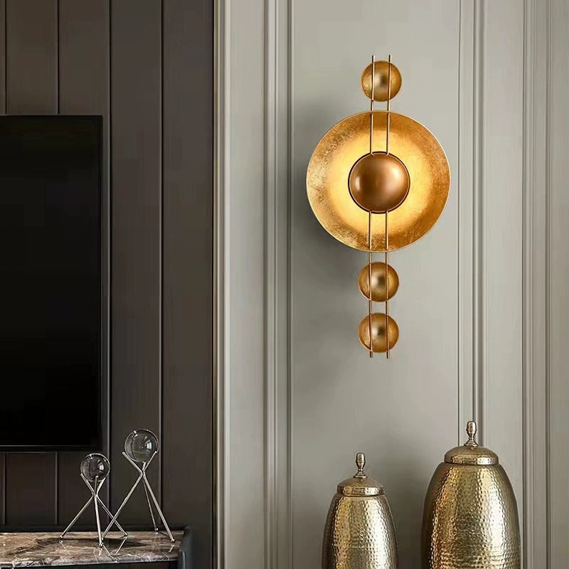 Modern Shabby Chic Round Iron Gold Foil LED Wall Sconce Lamp For Bedroom