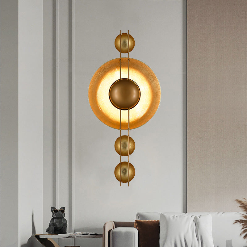 Modern Shabby Chic Round Iron Gold Foil LED Wall Sconce Lamp For Bedroom