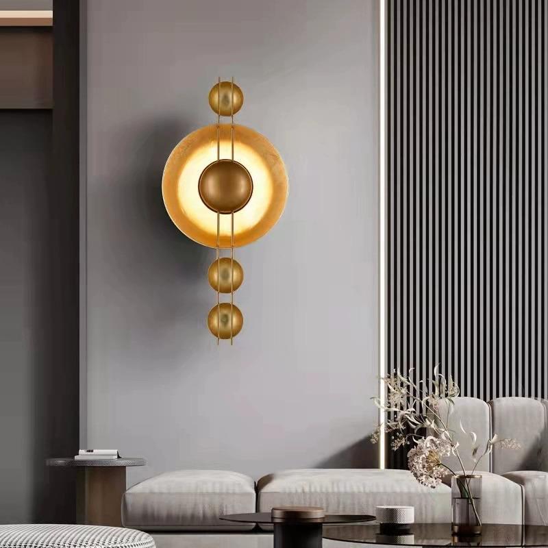 Applique murale LED ronde en fer doré à la feuille d&