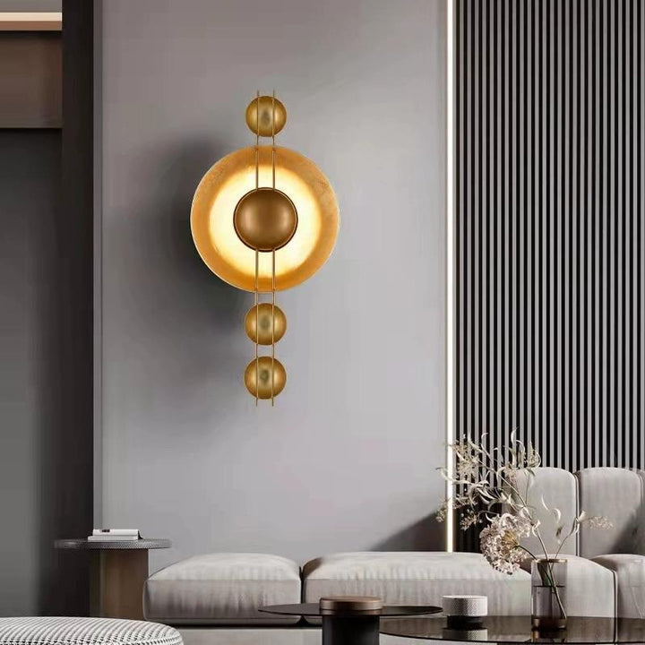 Applique murale LED ronde en fer doré à la feuille d&