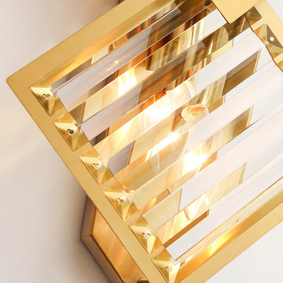 Modern Art Deco Square Frame Metal Crystal 2-Light Wall Sconce Lamp For Bedroom