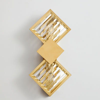 Modern Art Deco Square Frame Metal Crystal 2-Light Wall Sconce Lamp For Bedroom