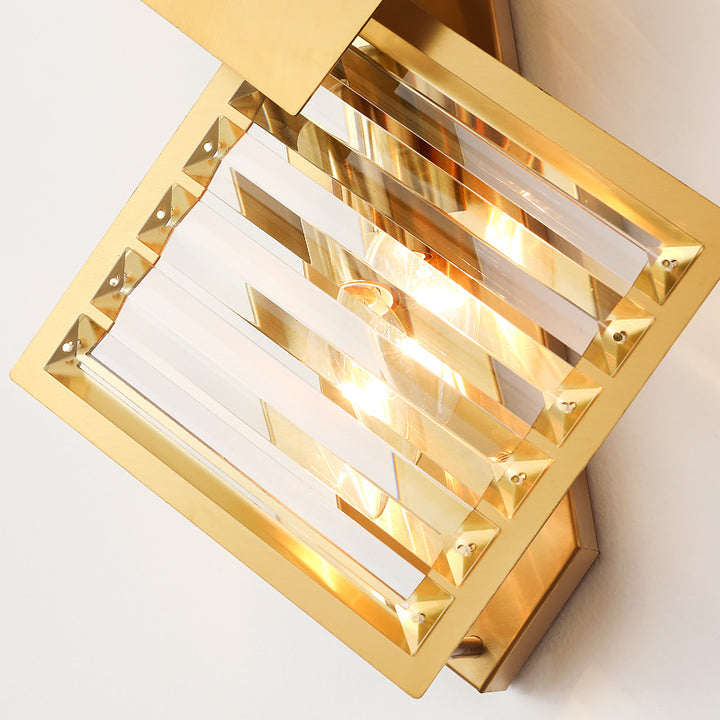 Cadre carré Art Déco moderne en métal et cristal applique murale à 2 lumières pour chambre 