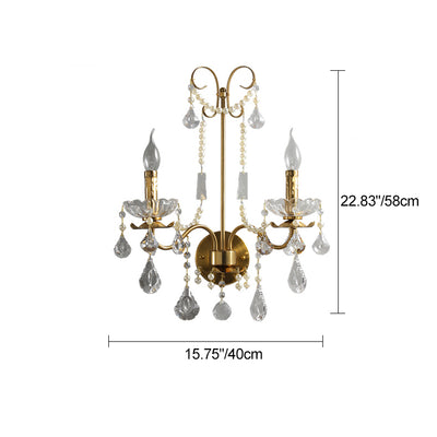 Traditional European Rustic Candle Iron Crystal 2-Light Wall Sconce Lamp For Living Room