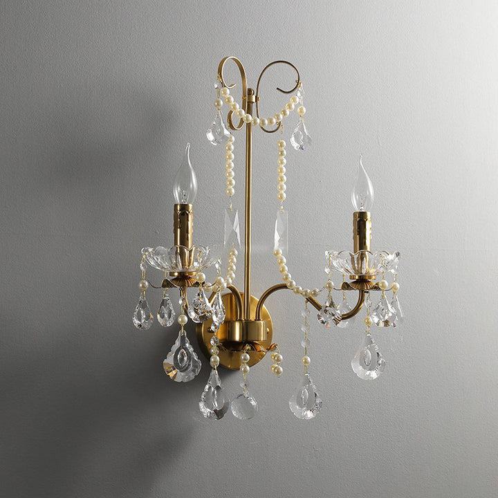 Applique murale traditionnelle européenne rustique en fer à bougie avec cristal à 2 lumières pour salon 