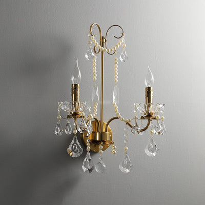 Traditional European Rustic Candle Iron Crystal 2-Light Wall Sconce Lamp For Living Room