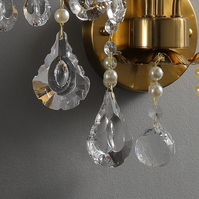 Applique murale traditionnelle européenne rustique en fer à bougie avec cristal à 2 lumières pour salon 